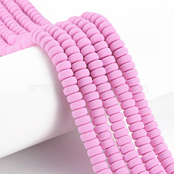 Handmade Polymer Clay Beads Strands, for DIY Jewelry Crafts Supplies, Flat Round, Violet, 6~7x3mm, Hole: 1.5mm, about 113~116pcs/strand, 15.55 inch~16.14 inch(39.5~41cm)(CLAY-N008-25)