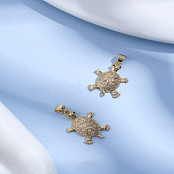 2Pcs Brass Micro Pave Cubic Zirconia Pendants, Tortoise, Real 18K Gold Plated, 22.5x15.5x4mm, Hole: 3.5x4mm(ZIRC-LP0001-49)