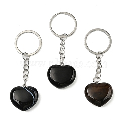 Natural Agate Keychain, with Iron Findings, Heart, 80~85mm(KEYC-A014-01P)