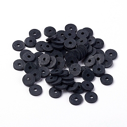 Eco-Friendly Handmade Polymer Clay Beads, Disc/Flat Round, Heishi Beads, Black, 6x1mm, Hole: 2mm, about 23500pcs/1000g(CLAY-R067-6.0mm-B42)