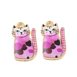 Rack Plating Alloy Pendants, with Enamel, Golden, Cat Charm, Magenta, 20x11.5x2.5mm, Hole: 1.5mm(FIND-C059-03G-07)