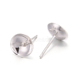 925 Sterling Silver Stud Earring Findings, For Half Drilled Beads, Silver, 13.5x8mm, Pin: 0.9mm(STER-E062-04A-S)