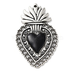 Alloy Enamel Pendants, Antique Silver, Sacred Heart, 39.5x23.5x4mm, Hole: 1mm and 1.5mm(ENAM-Q503-01AS-03)
