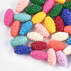 Synthetic Coral Beads, Dyed, Oval with Flower, Mixed Color, 16.5x9mm, Hole: 1~2mm(CORA-S026-12)