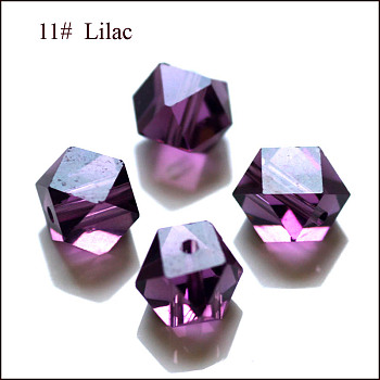 K9 Glass, Imitation Austrian Crystal Beads, Grade AAA, Faceted, Cornerless Cube Beads, Purple, 4x4x4mm, Hole: 0.7~0.9mm