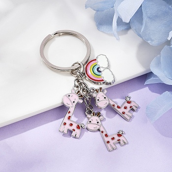 Giraffe Alloy Enamel Keychain, with Iron Findings, Seashell Color, 79mm