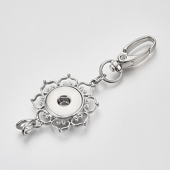 Alloy Snap Pendant Making, with Swivel Clasps, Card Holders, for Snap Buttons, Flower, Platinum, 44x36x5mm, Hole: 5x5.5mm, Fit Snap Button: 5~6mm Knob