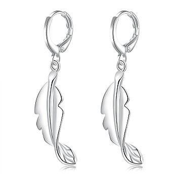 Beautiful Design Silver Color Plated Brass Leaf Dangle Earrings, 44x14mm