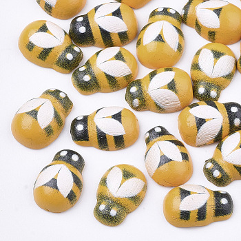 Spray Painted Wooden Cabochons, Printed, Bees, Gold, 12~13x8~9x4~5mm