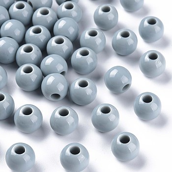 Opaque Acrylic Beads, Round, Light Blue, 11.5x10.5mm, Hole: 4mm
