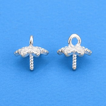 925 Sterling Silver Pendant Bails, for Half Drilled Beads, Flower, Silver, 7x6x1mm, Hole: 1.2~1.4mm, Pin: 0.8mm