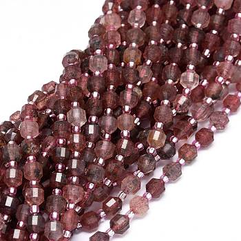 Natural Strawberry Quartz Beads Strands, with Seed Beads, Faceted, Bicone, Double Terminated Point Prism Beads, 5~7x6mm, Hole: 0.8mm, about 48pcs/strand, 15.55 inch(39.5cm)