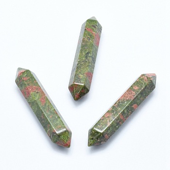 Natural Unakite No Hole Beads, Healing Stones, Reiki Energy Balancing Meditation Therapy Wand, Faceted, Double Terminated Point, 51~55x10.5~11x9.5~10mm