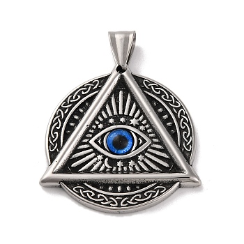 304 Stainless Steel Pendants, with Resin Evil Eye, Flat Round, Antique Silver, Triangle, 39x36x4mm, Hole: 9x5mm