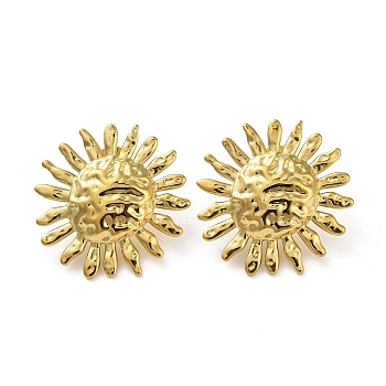 Stainless Steel Earrings, Sun, Real 18K Gold Plated, 27.5x27.5mm