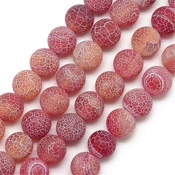 Natural Weathered Agate Bead Strands, Frosted, Dyed, Round, Indian Red, 7.5~8mm, Hole: 1.2~1.4mm, about 49pcs/strand, 15.5 inch