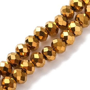 Electroplate Transparent Glass Beads Strands, Full Plated, Faceted, Rondelle, Golden Plated, 6x5mm, Hole: 1mm, about 83~85pcs/strand, 38~39cm