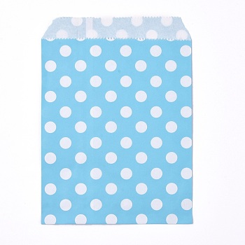 Kraft Paper Bags, No Handles, Food Storage Bags, Polka Dot Pattern, Deep Sky Blue, 18x13cm