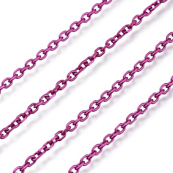Electrophoresis 304 Stainless Steel Cable Chains, Unwelded, with Spool, Medium Violet Red, 2.9x2.1x0.4mm, about 32.8 Feet(10m)/roll