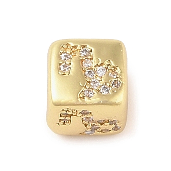 Brass Micro Pave Clear Cubic Zirconia European Beads, Cube, Capricorn, 8x8x7.5mm, Hole: 4.5mm