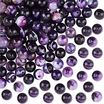 2 Strands Natural Striped Agate/Banded Agate Bead Strands, Round, Dyed & Heated, Grade A, Indigo, 8mm, Hole: 1mm, about 47pcs/strand, 15 inch