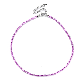 Glass Beaded Necklace, with Alloy Clasps, Magenta, 16.10 inch(40.9cm)