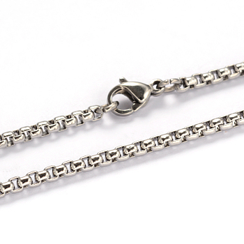 201 Stainless Steel Box Chains Necklaces, with Lobster Claw Clasps, Stainless Steel Color, 21.65 inch(55cm), 2.5mm