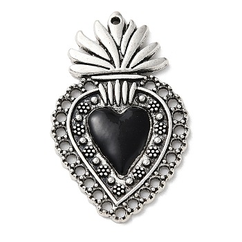Alloy Enamel Pendants, Antique Silver, Sacred Heart, 39.5x23.5x4mm, Hole: 1mm and 1.5mm