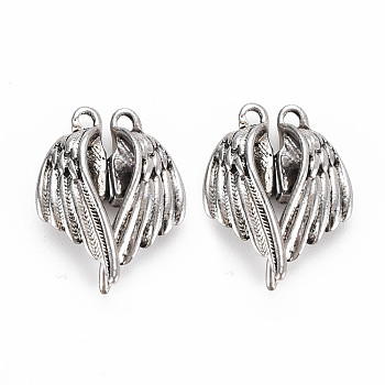 Alloy Magnetic Clasps with Loops, Rack Plating, Cadmium Free & Nickel Free & Lead Free, Wing, Antique Silver, 26x19x6.5mm, Hole: 1.8mm