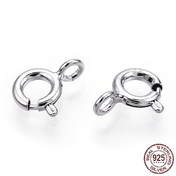 Rhodium Plated 925 Sterling Silver Spring Ring Clasps, with 925 Stamp, Real Platinum Plated, 9x5.5x1mm, Hole: 1.6mm