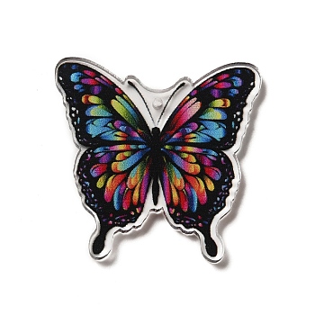 Printed Acrylic Pendants, Butterfly, Colorful, 39.5x39x2mm, Hole: 1.6mm