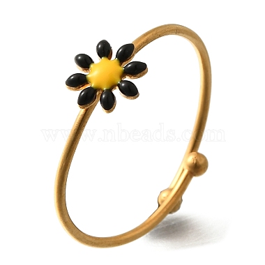 Daisy 304 Stainless Steel Enamel Open Cuff Rings for Women(RJEW-M061-01G-01)-2