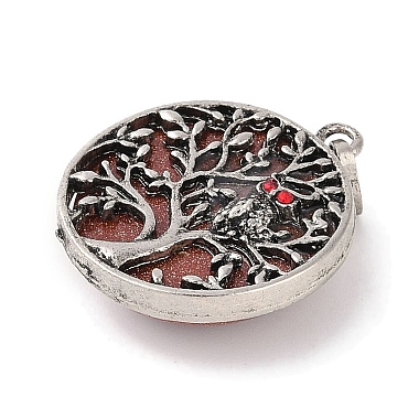 arbre de vie en pierre d'or synthétique avec pendentifs hibou(G-L524-15AS-07)-2