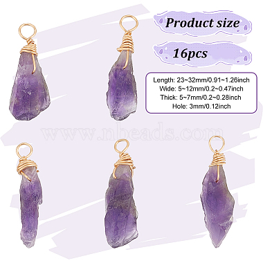 16Pcs Raw Rough Natural Amethyst Copper Wire Wrapped Pendants(PALLOY-AB00104)-2