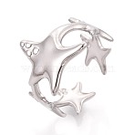 304 Stainless Steel Cuff Rings for Women, Starfish, Stainless Steel Color, 15.5mm, US Size 7 1/4(17.5mm)(RJEW-N052-09P)