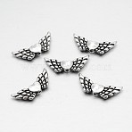 Tibetan Style Alloy Wing Beads, Antique Silver, 9x22x3mm, Hole: 1mm(TIBEB-M027-AS)