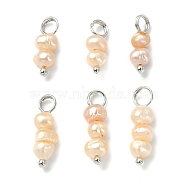 6Pcs 2 Styles Natural Cultured Freshwater Pearl Pendants, Potato Charms, with Platinum Plated Brass Finddings, PeachPuff, 11~16.5x4~4.5x4~4.5mm, Hole: 3.5mm, 3pcs/style(PALLOY-JF02265-02)