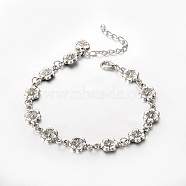 Trendy Tibetan Style Flower Anklets, with Zinc Alloy Lobster Claw Clasps and Iron End Chains, Antique Silver, 230mm(AJEW-AN00083)