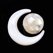 Natural Freshwater Shell Beads, with Natural White Shell Beads, Moon with Round, Moon: 15x12.5x3.5mm, Round: 8mm, Hole: 0.8mm, about 2pcs/set(SSHEL-N032-51-A01)