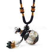 Lampwork Perfume Bottle Pendant Necklace with Glass Beads, Essential Oil Vial Jewelry for Women, Black, 17.7~25.59 inch(45~65cm)(BOTT-PW0002-059A-04)