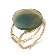 Rack Plating Brass with Natural Agate, Dyed, Bangles for Women, Dark Olive Green, Inner Diameter: 60x51mm(RJEW-Q809-01F)