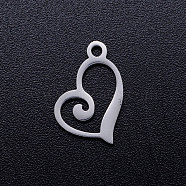 201 Stainless Steel Open Heart Charms, Hollow, Stainless Steel Color, 13x10x1mm, Hole: 1.4mm(STAS-Q201-JN320-1)