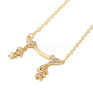 Brass Micro Pave Clear Cubic Zirconia Girls and boys Pendant Necklaces for Valentine's Day, Real 18K Gold Plated, 18.50 inch(47cm)(NJEW-K381-01B-G)