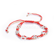 (Jewelry Parties Factory Sale)Adjustable Nylon Cord Braided Bead Bracelets, with Iron Beads, Red, 1-7/8 inch~3-1/2 inch(4.9~9cm)(BJEW-JB04416-02)