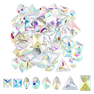 80Pcs 8 Styles Rectangle/Oval/Triangle Sew on Rhinestone, Glass Rhinestone, Links, Plated Flat Back, Clear AB, 13.5~29x9~25x3~10mm, Hole: 1~1.8mm, 10pcs/style(GLAA-DC0001-45)