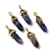 Natural Sodalite Pendants, Faceted, with Golden Tone Brass Findings, Lead free & Cadmium Free, Bullet, 27~30x9~10x7~8mm, Hole: 4x3mm(G-K329-41G)