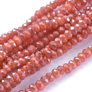 Electroplate Glass Beads Strands, Pearl Luster Plated, Faceted, Rondelle, Coral, 2.5x1mm, Hole: 0.5mm, about 185~190pcs/strand, 13 inch(33cm)(GLAA-F079-PL11)