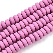 Handmade Polymer Clay Beads Strands, for DIY Jewelry Crafts Supplies, Flat Round, Flamingo, 6~7x3mm, Hole: 1.5mm, about 113~116pcs/strand, 15.55 inch~16.14 inch(39.5~41cm)(CLAY-N008-008B)