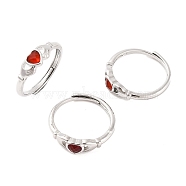 Hand with Heart Natural Carnelian Agate Adjustable Rings, Brass Ring for Women, Long-Lasting Plated, Lead Free & Cadmium Free, Inner Diameter: 18mm(RJEW-Q817-06P-02)