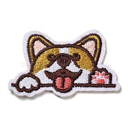 Dog Appliques, Computerized Embroidery Cloth Iron on/Sew on Patches, Costume Accessories, Goldenrod, 35x51.5x1.5mm(DIY-D080-11)